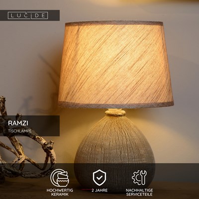 Lucide RAMZI - Tischlampe - Ø 18 cm - 1xE14 - Braun